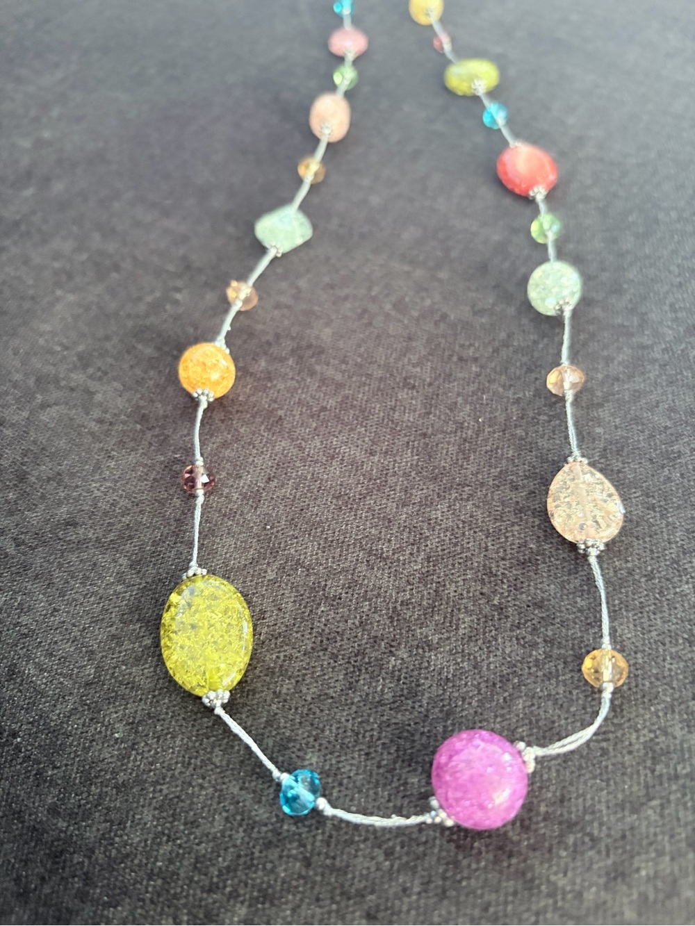 Premier Designs Multicolor Crackle Bead Necklace - Yellow Pink Blue Green Orange